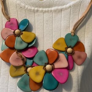 Colorful Floral Necklace Tagua from Ecuador